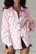 Geometric Print Textured Flap Pocket Shacket Woman Outerwear