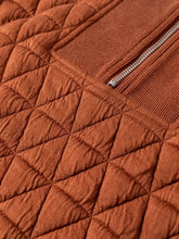 Quilted orange knit geometric quilted half zipped loose sweatshirt with silver zipper machine wash care instructions