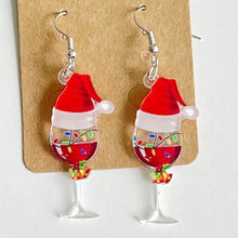 Geometric shape acrylic dangle earrings with Santa hats and lights