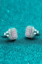 Pink geometric stud earrings with silver halo and cubic zirconia