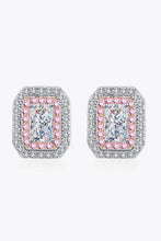 Geometric sterling silver stud earrings with pink halo