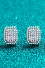 Geometric sterling silver stud earrings with pink halo moissanite