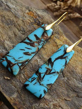 Geometrical shape imperial jasper dangle earrings in turquoise with brown matrix