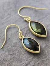 Gold-plated marquise-cut labradorite geometrical shape natural stone dangle earrings