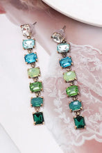 Geometrical shape resin dangle earrings with green blue gemstones gold accents