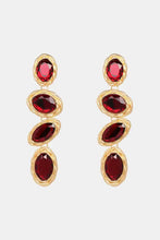 Gold-tone triple red gemstone geometrical shape resin dangle earrings