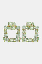 Geometrical shape zinc alloy purple dangle earrings with green gems