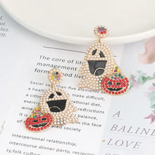 Ghost rhinestone alloy earrings with pumpkin dangles and colorful rhinestones