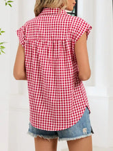 Gingham button-down shirt in red and white gingham check with short sleeves and a relaxed fit