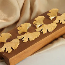 Ginkgo biloba design 18k gold-plated dangle earrings in gold