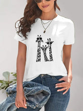 Womens white short-sleeve graphic round neck t-shirt with giraffe graphic