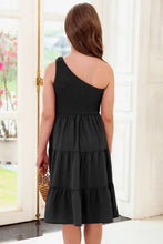 Girls Black One Shoulder Tiered Dress Kids Dresses