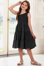 Girls Black One Shoulder Tiered Dress