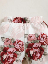 Girls floral print pajama pants set with shorts and elastic waistband