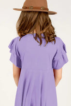 Girls Lavender Round Neck Dress with Brown Hat and Boots Set Kids Dresses