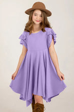 Girls Lavender Round Neck Dress with Brown Hat and Boots Set Lavender Kids Dresses