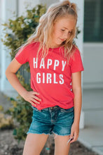 Girls letter graphic red short sleeve T-shirt with distressed denim shorts set