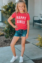 Girls letter graphic red short sleeve T-shirt with denim shorts