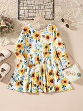 Girls Sunflower Long Sleeve Cotton Dress Floral