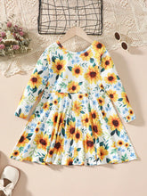 Girls Sunflower Long Sleeve Cotton Dress