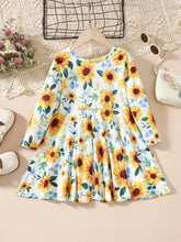 Girls Sunflower Long Sleeve Cotton Dress