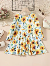 Girls Sunflower Long Sleeve Cotton Dress Kids Dresses