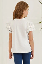 Girls White Eyelet Puff Sleeve Round Neck Top Short Sleeve Length Kids Tops