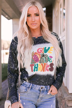 Give Thanks Distressed Black and White Long Sleeve Shirt for Women Black