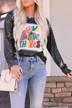 Give Thanks Distressed Black and White Long Sleeve Shirt for Women