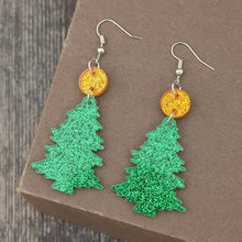 Glitter acrylic tree shape dangle earrings with green charms