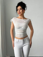 Glitter Stars Sheer Mesh White Top for Women