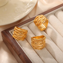 Gold Bamboo Design Multi Band Rings Titanium Steel Fashion Jewelry