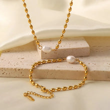 Gold Beaded Necklace and Bracelet Set with Pearl Accent Gold One Size