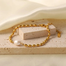 Gold Beaded Necklace and Bracelet Set with Pearl Accent