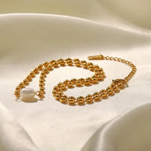 Gold Beaded Necklace and Bracelet Set with Pearl Accent Fashion Jewelry