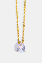 Gold geometrical shape necklace with pear-shaped clear gemstone pendant