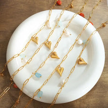 Gold chain length necklace with titanium steel heart and natural stone pendant charms