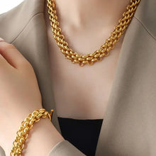 Gold chain link 18k gold-plated jewelry set with necklace and bracelet