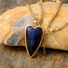 Gold Chain Necklace with Heart Labradorite Pendant in Various Chain Lengths