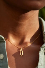 Gold chain necklace with double-loop pendant in multiple chain lengths