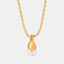 Gold titanium steel pearl pendant necklace with white teardrop pearl