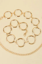 Gold circle ring chain belt with dangling chains and lobster clasp