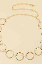 Gold circle ring chain belt with interlocking circles and dangling chains