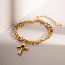 Stainless Steel Imitation Gemstone Cross Shape Pendant Bracelet Bracelets