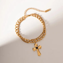 Stainless Steel Imitation Gemstone Cross Shape Pendant Bracelet Gold One Size Bracelets