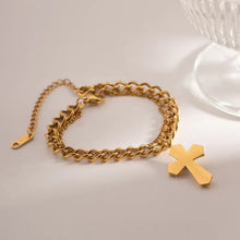 Stainless Steel Imitation Gemstone Cross Shape Pendant Bracelet Bracelets