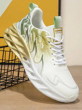 Gold Flame Pattern Sneakers for Women with Green Accents Gold Woman Athletic Shoes