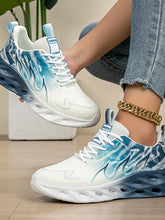 Gold Flame Pattern Sneakers for Women with Green Accents White Blue Woman Athletic Shoes