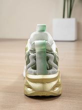 Gold Flame Pattern Sneakers for Women with Green Accents
