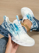 Gold Flame Pattern Sneakers for Women with Green Accents Woman Athletic Shoes